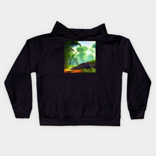 Landscape Painting with Tropical Plants and Lake, Scenery Nature Kids Hoodie